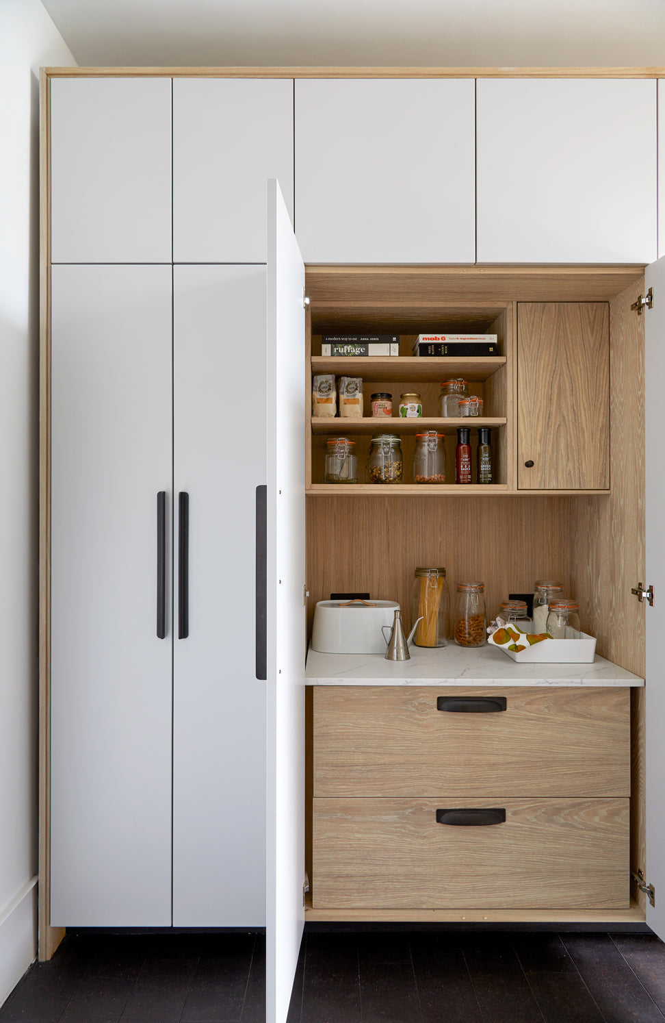 Bespoke Kitchen, Bespoke kitchen design, Bespoke Kitchen south east London, Kitchen design, Minimal kitchen, Minimal kitchen design, Kitchen Island, Kitchen specialist, Shaker kitchen, Shaker style cabinets, Larder, Utility Room, Modern Shaker kitchen, Wine-rack, kitchen ideas, coffee station, kitchen shelving, pendant lights, kitchen stools, french lighting, modern larder ideas, minimal classic larder, larder inspiration, kitchen larder, storage solutions for kitchen